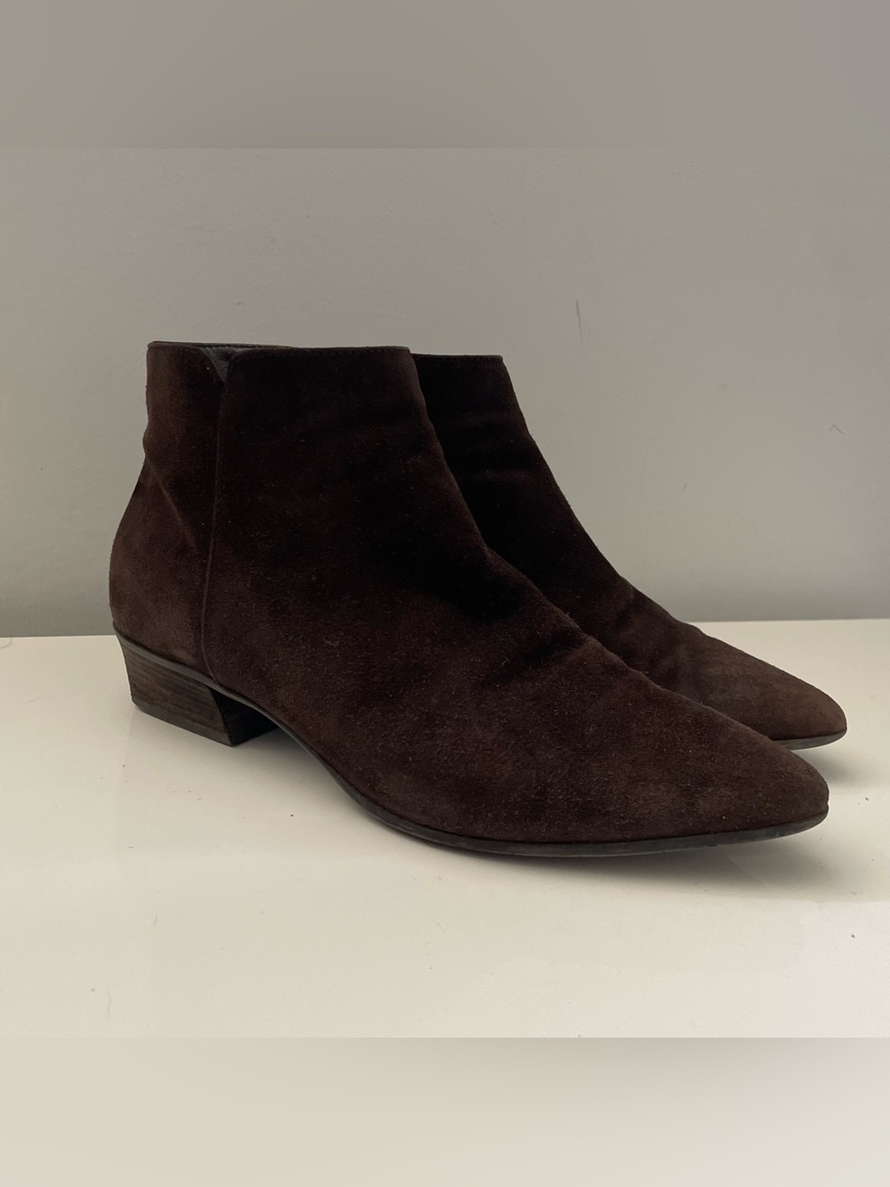 Aquatalia Suede Waterproof Short Ankle Boots Espresso Brown Size 8